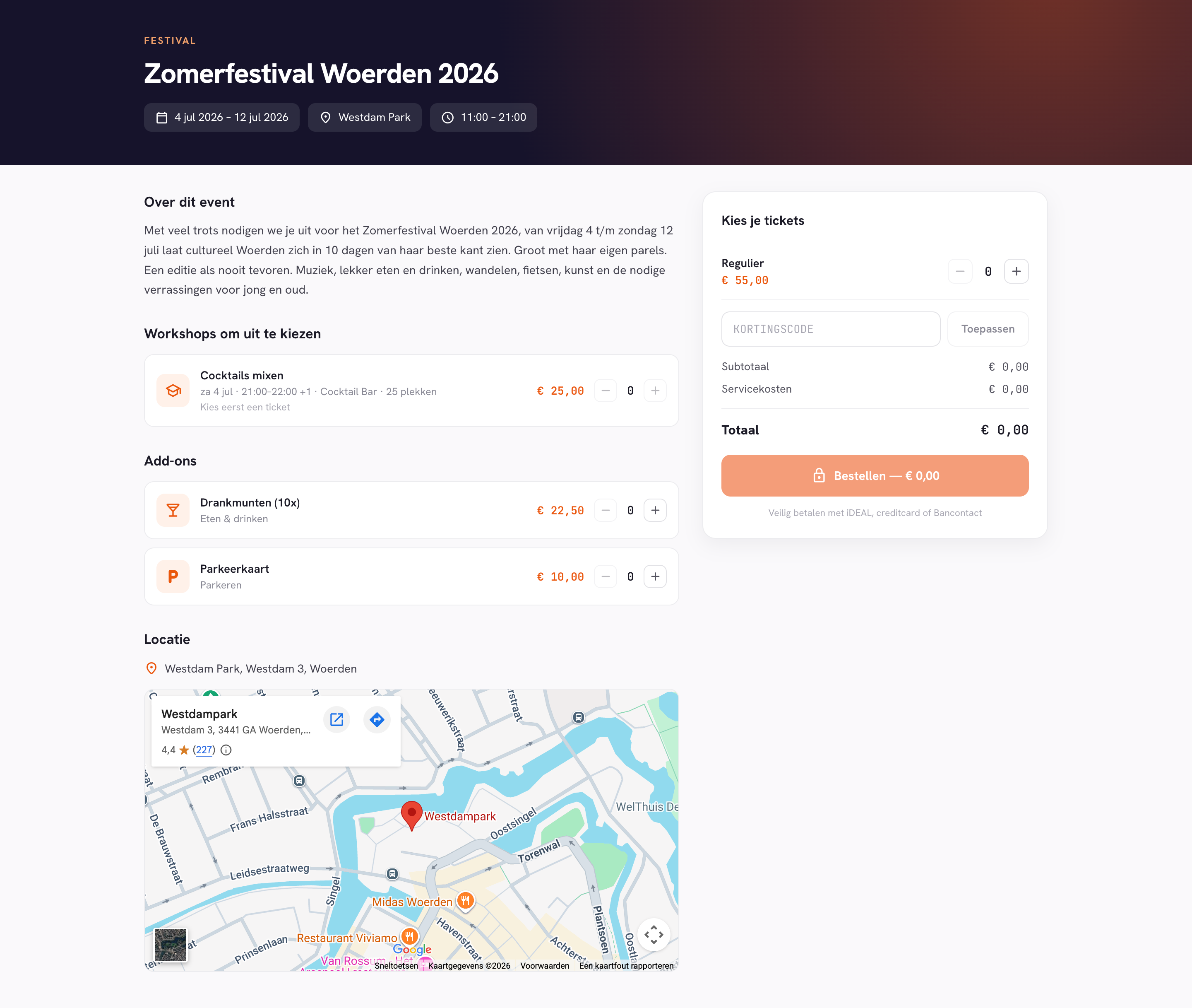 Verkooppagina Zomerfestival Woerden 2026